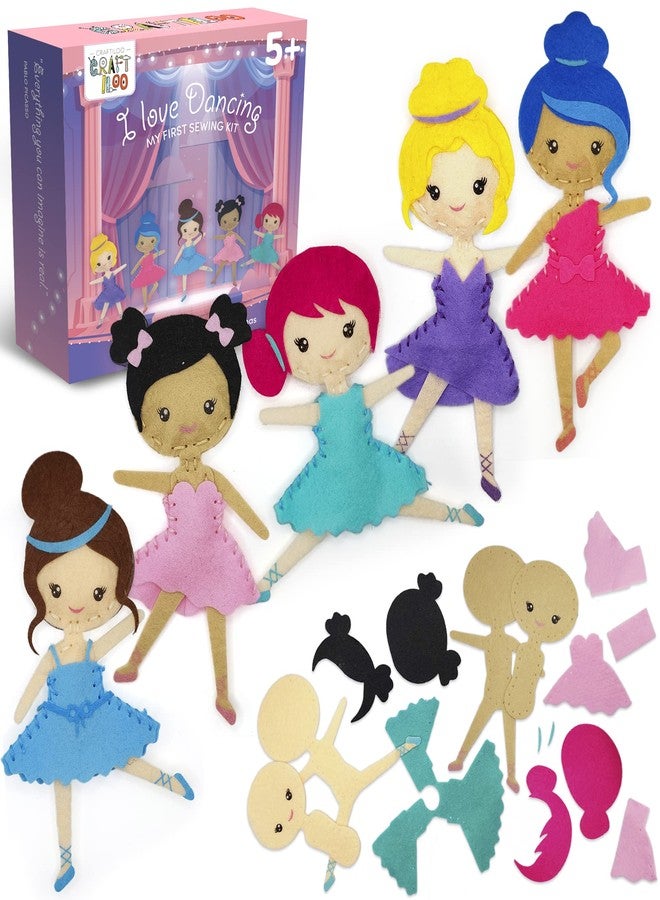 CRAFTILOO Ballerina Dancers Sewing Kit for Kids, Fun and Educational Craft Set for Boys and Girls Age 5-12, Sew Your Own Felt Ballerina Craft Kit for Beginners - Image 1